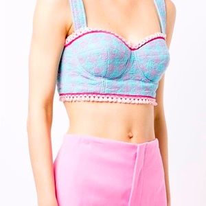 COPY - Moschino blue/fuschia turquoise 
houndstooth print
crochet trim
cropped
